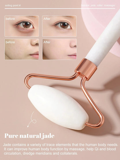 1Pc Double Head Jade Facial Massage Roller ,Massage Tool for Face and Body Treatment, Lymphatic Drainage, Relieve Tensions and Reduce Puffiness