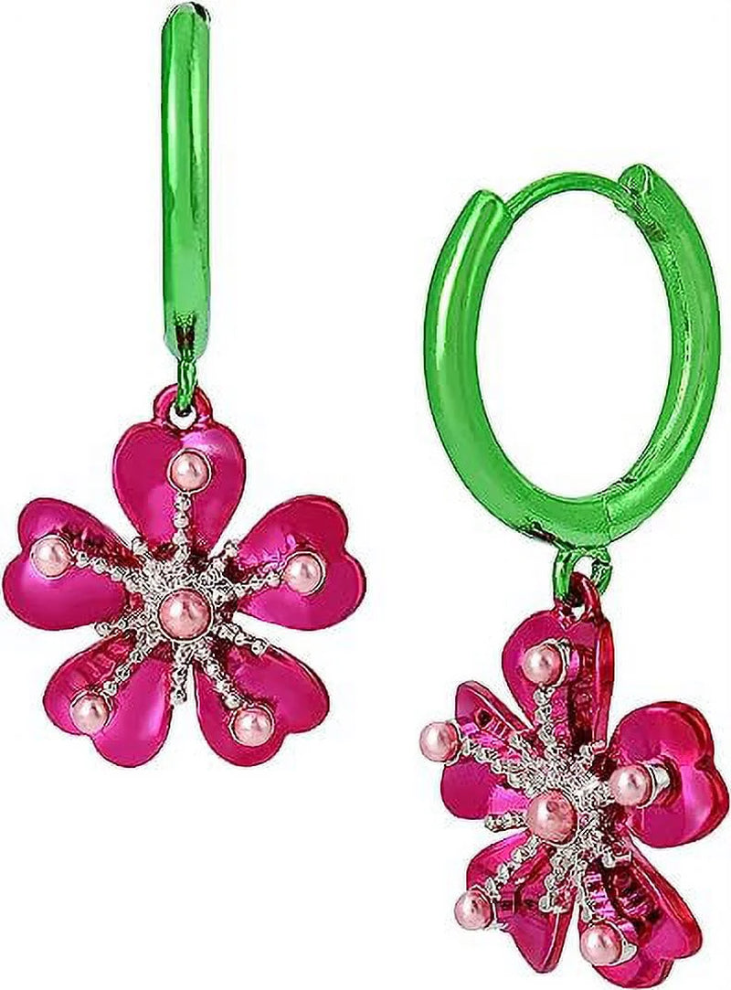 Women'S Petal to the Metal Flower Hoop Huggies Earrings