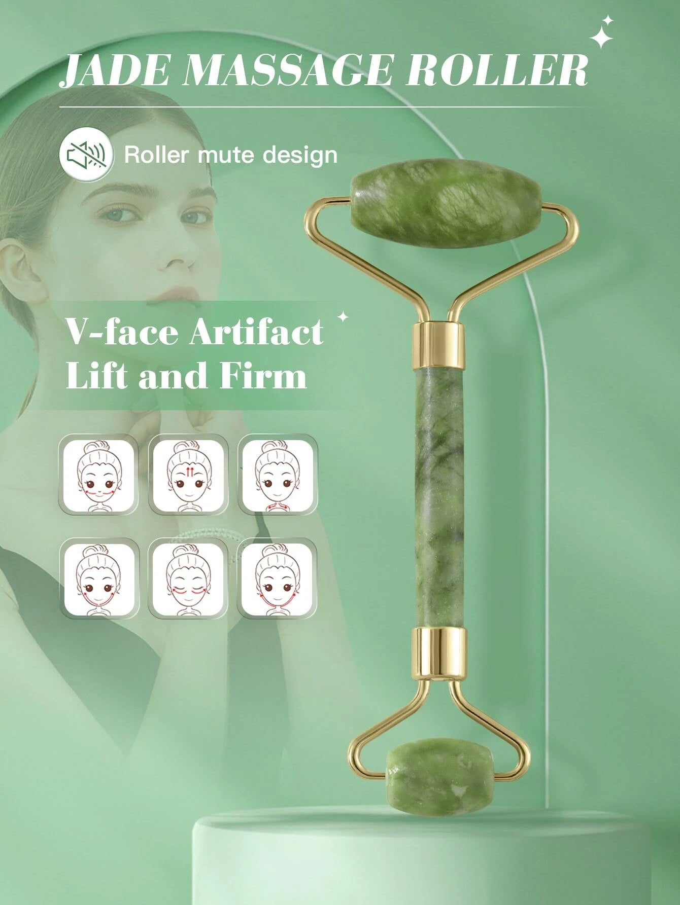 1Pc Double Head Jade Facial Massage Roller ,Massage Tool for Face and Body Treatment, Lymphatic Drainage, Relieve Tensions and Reduce Puffiness