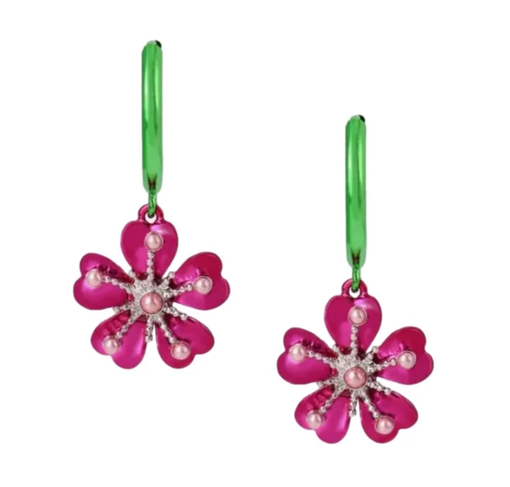 Women'S Petal to the Metal Flower Hoop Huggies Earrings