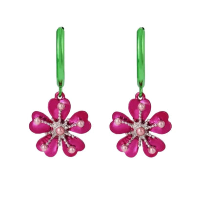 Women'S Petal to the Metal Flower Hoop Huggies Earrings