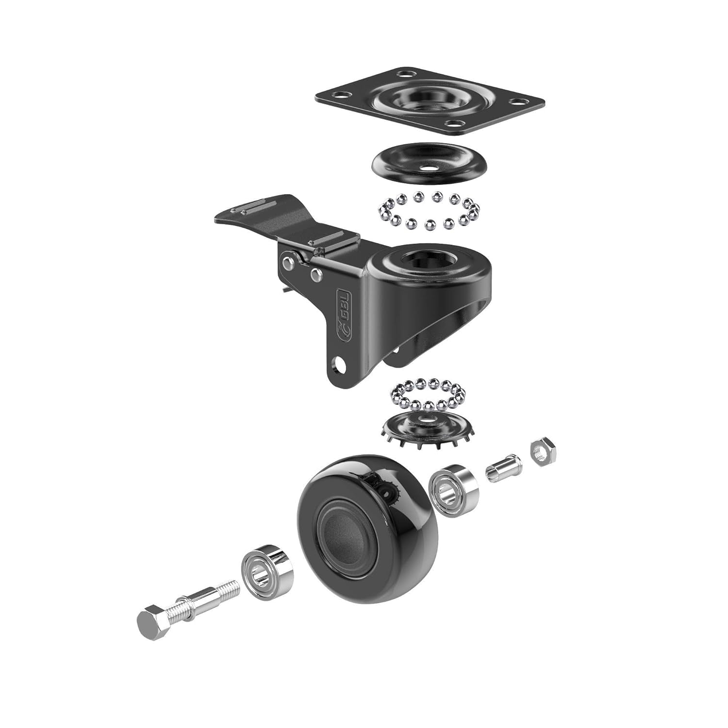 2" Heavy Duty Caster Wheels with 2 Brakes + Screws - up to 440Lbs - Set of 4 No Floor Marks Silent Castor for Furniture - Rubbered Trolley Wheels - Black Casters