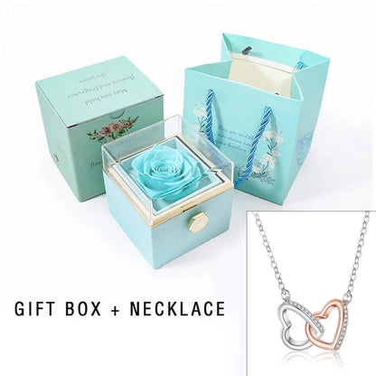 Eternal Rose Box with Heart Necklace for Mom Rotating Rose Flower Rose Creative Rotating Rose Jewelry Packaging Box Mother'S Day