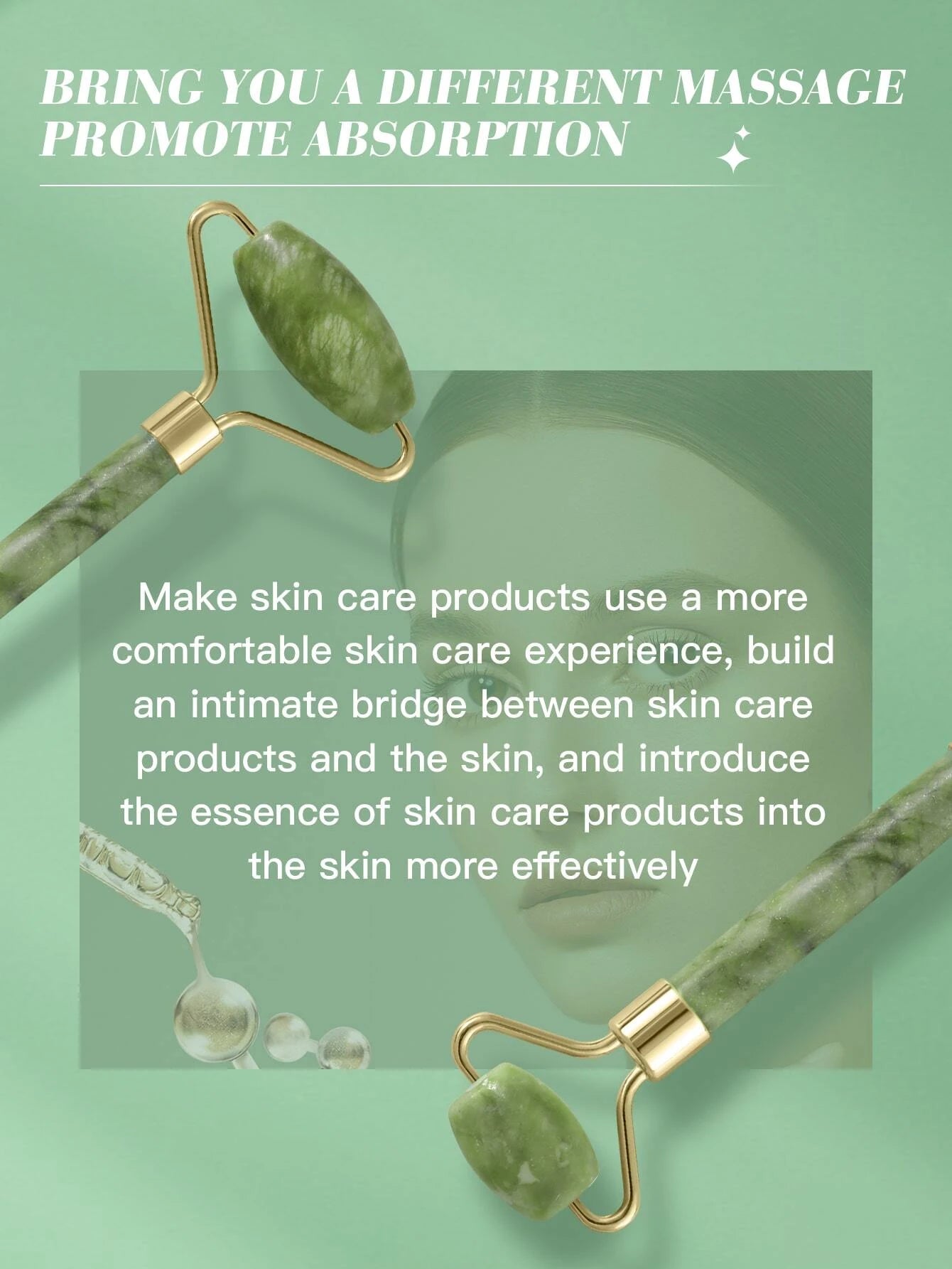 1Pc Double Head Jade Facial Massage Roller ,Massage Tool for Face and Body Treatment, Lymphatic Drainage, Relieve Tensions and Reduce Puffiness