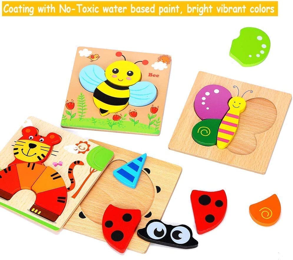 8 Pack Wooden Puzzles Toddler Toys for 1 2 3 Year Old Boys Girls, Animal Jigsaw Toddler Puzzle Gifts, Preschool Learning Educational Stem Toys